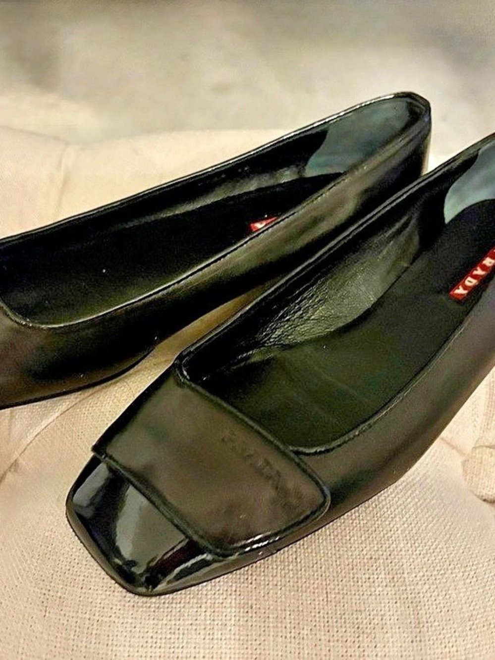 Prada Square Toe Leather Flats Black